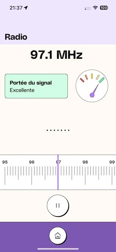 Capture d'écran de l'application mobile Eskap qui montre une radio